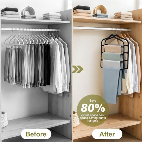 Aoyaiar 2-Pack Space Saving Pants Hangers, Non-Slip Velvet Multi-Tier Rack