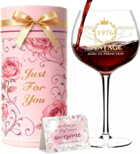 Vintage 1976 Stemless Wine Glass - 50th Birthday Gift for Women (16 oz)