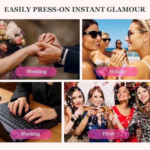 Artquee Hot Pink Short Almond Press on Nails Kit - 32 Pcs Glossy Reusable False Nails