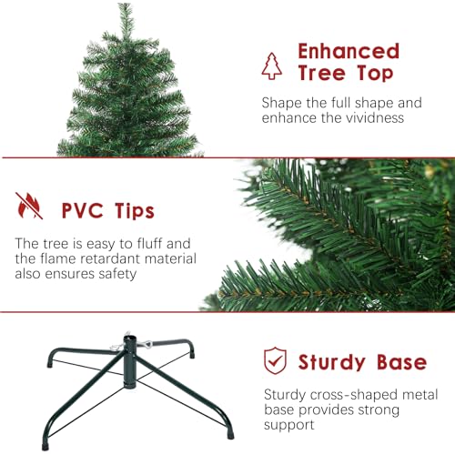Pre-Lit Green Small Christmas Tree 5FT with 600 PVC Branches & 200 Warm Lights - Variation of Prelit Green / 5ft