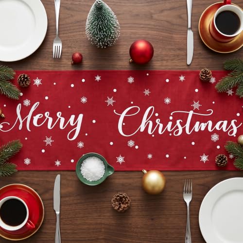 Artscope Snowman Christmas Table Runner 13x48 Inches - Red