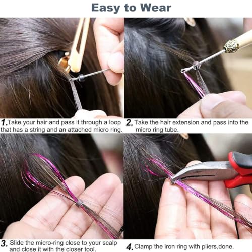 Hair Tinsel Kit with Tools - 2400 Strands 47 Inch Heat Resistant Glitter Hair Extensions Sparkling Fairy Hair Accessories