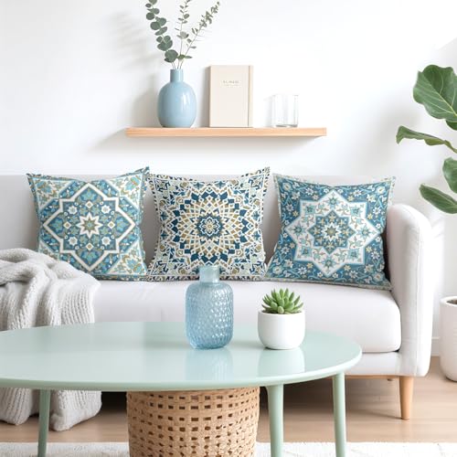 Joymaison Blue Mandala Velvet Throw Pillow Covers Set of 4 - 18x18 Inches