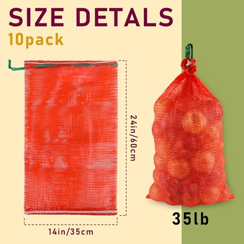 Reusable 14" x 24" Onion Bags - 10 Pack Drawstring Vegetable Storage