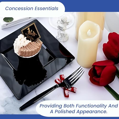 Concession Essentials 7.25" Heavy Weight Plastic Forks, Black, 100ct Wrapped