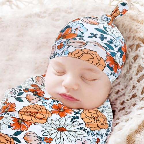Dizila 4-Piece Newborn Swaddle Blanket Set - Set 5 with Hat, Bow & Card
