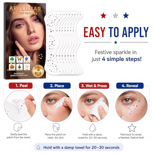 Artlunar 8Pcs 4th of July Face Tattoos - Red White Blue Star Freckle Stickers