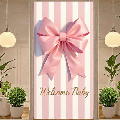Welcome Baby Girl Door Banner with Pink Bow - 71x35 Inches