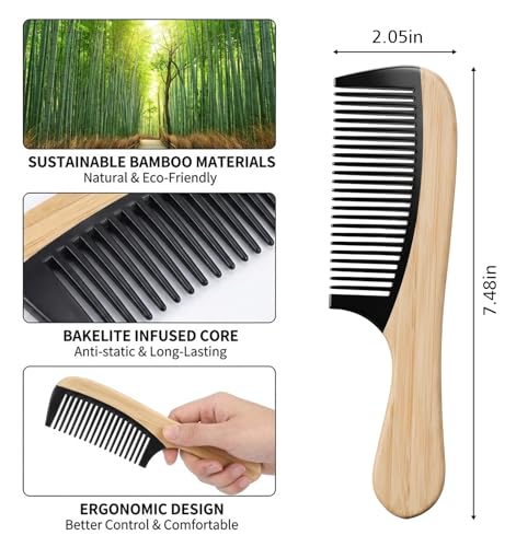 Wooden Wide Tooth Comb - Eco-Friendly Anti-Static Bamboo Hair Comb