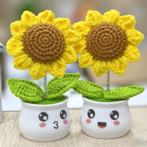 Levvohd Brown Sunflower Crochet Gift for Office Desk Decor, Handmade Artificial Sunflower Plant