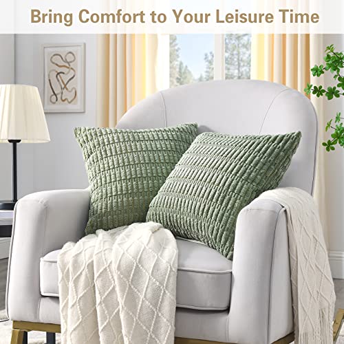 Pack of 2 Sage Green Corduroy Throw Pillow Covers 18x18