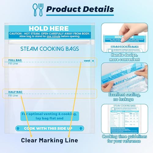 USEAMIE Microwave Steam Cooking Bags - 20 Pcs Zipper Steamer Pouches