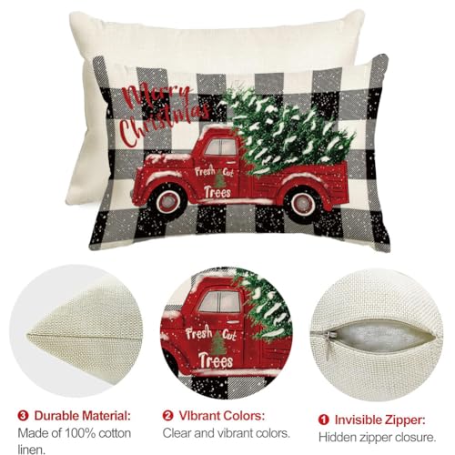 RABUSOFA 12x20 Red Truck Christmas Pillow Cover - Buffalo Plaid