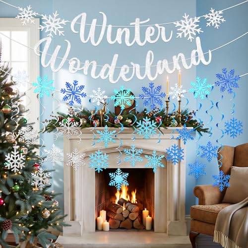 Winter Wonderland Snowflake Party Decorations Set - 62 Pcs Christmas & Holiday Hanging Decor