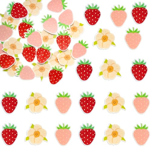 60Pcs Edible Strawberry Cupcake Toppers - Wafer Paper Cake Decorations
