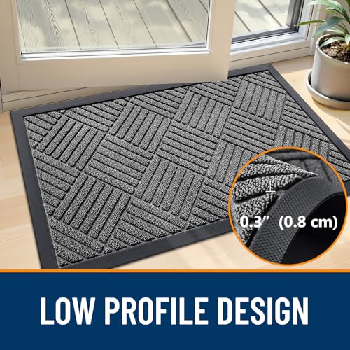 OLANLY Waterproof Heavy-Duty Front Door Mat 29.5" X 17" Grey Diamond