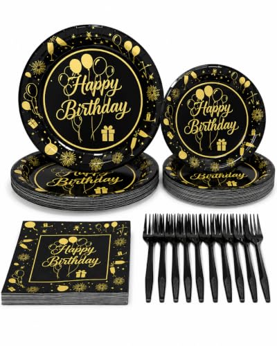 Happy Birthday Party Supplies Set - 96 Pcs Plates & Napkins for 24 Guests
