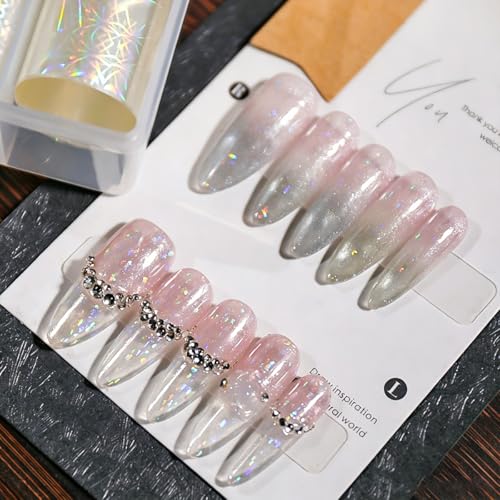 Aurora Nail Foil Transfer Stickers Set - 10 Rolls Holographic Laser Star & Water Ripple Manicure Decals