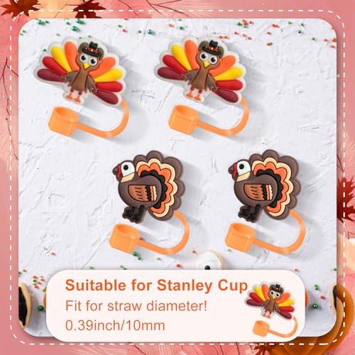 Thanksgiving Turkey Straw Covers - 4 Pack Silicone Caps for Stanley 30 & 40 Oz