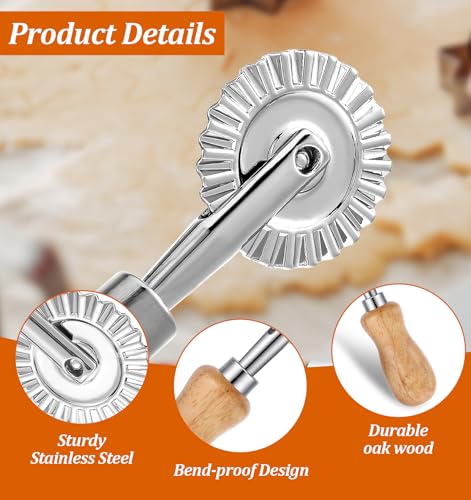 Fluted Pastry Wheel with Oak Handle - 2Pcs Stainless Steel Cutter