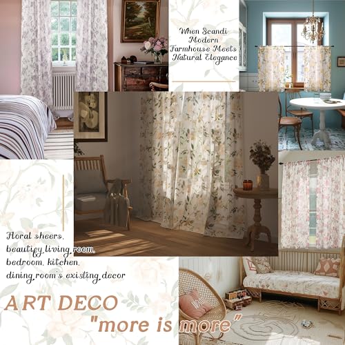 Lajode Pink Floral Semi-Sheer Cafe Curtains 30x36 Inch - 2 Panels