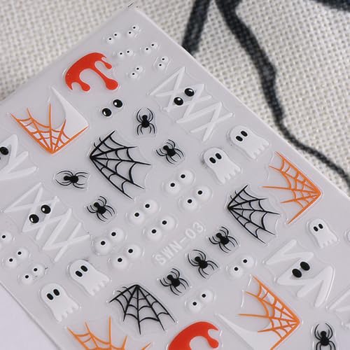 Halloween Nail Art Stickers 3D Self-Adhesive Ghost Pumpkin Decals 2 Sheets