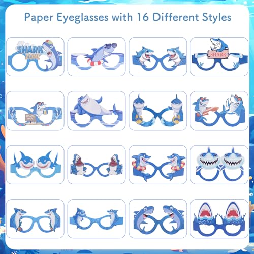 CIEHER 16 Shark-Themed Paper Eyeglasses for Parties & Photos