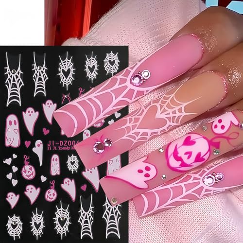 Halloween Nail Stickers 6 Sheets 3D Self-Adhesive Ghost Spider Decals