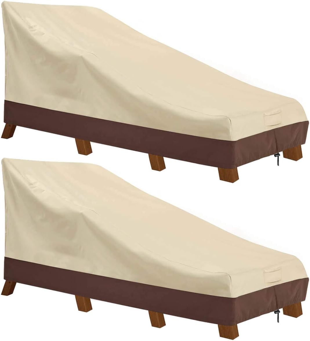 Vailge Waterproof Patio Chaise Lounge Covers - Heavy Duty UV Resistant 600D Fabric | Medium, Beige & Brown (2-Pack)