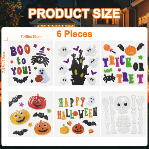 Halloween Window Gel Clings - 6 Sheets of Festive Stickers