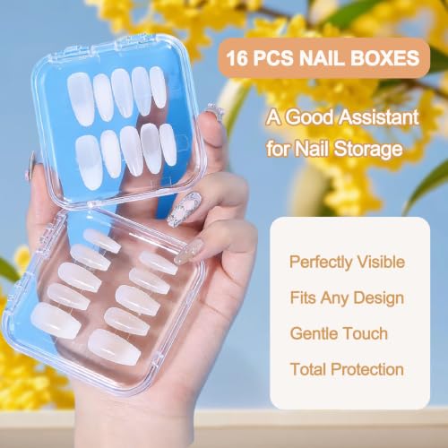 MICOKAY 16 PCS Clear Press-On Nail Storage Cases with Adhesive Tabs