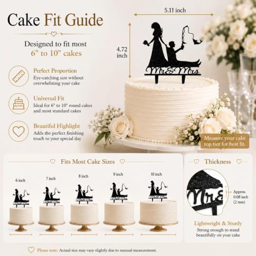 Mr and Mrs Fishing Couple Cake Topper - Black Glitter Decor