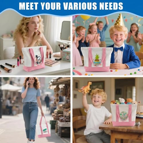 Mini Canvas Tote Bag with Zipper - 13" x 11" Pink