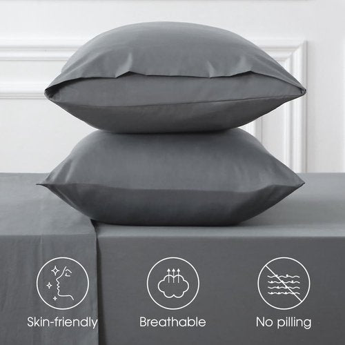 HYPREST Queen Sheet Set - Extra Deep Pocket 100% Cotton, Soft & Wrinkle-Free, Grey | Fits 18"-24" Mattresses