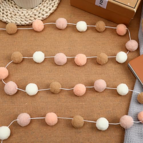 Boho Felt Ball Garland - 4 Pack Colorful Pom Pom Decoration