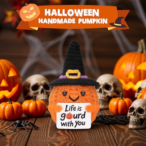 Handmade Crochet Pumpkin with Encouragement Card - Cute Halloween Decor