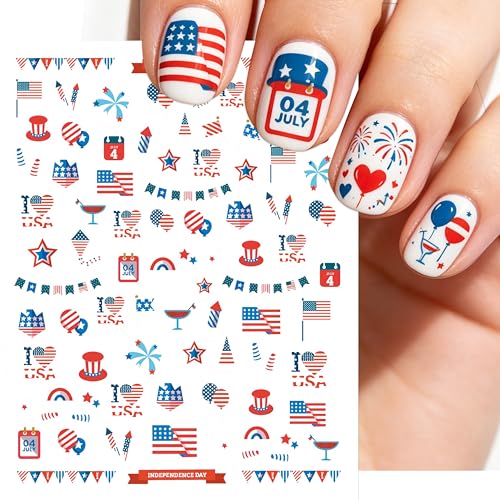 Patriotic Nail Stickers 3D Self-Adhesive American Flag Decals