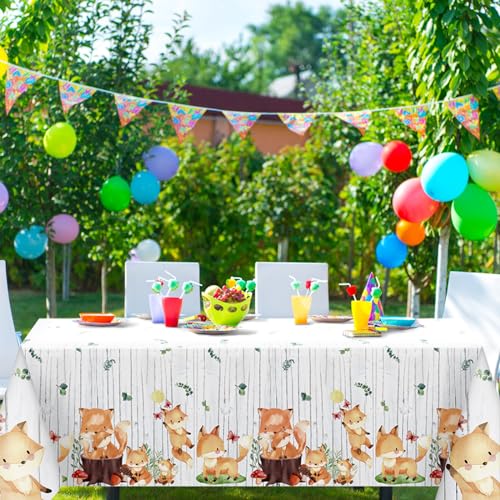 Woodland Animals Tablecloth Set - 3 Pcs Disposable Fox Decor 51x86.6"