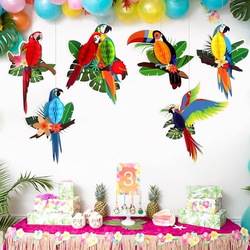 Tropical Birds Parrot Honeycomb Cutouts - 6 Pack for Luau Party