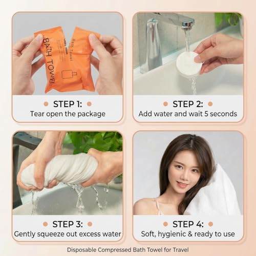 TUADAJI Disposable Compressed Bath Towels - 5 Pack, 140x70cm Travel Towels