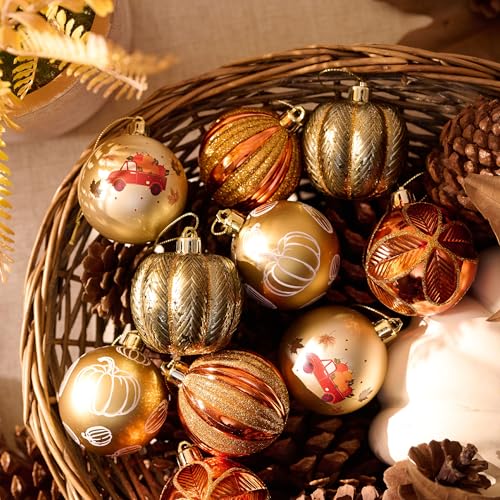 12ct Shatterproof Pumpkin Ornaments Set for Autumn Decor