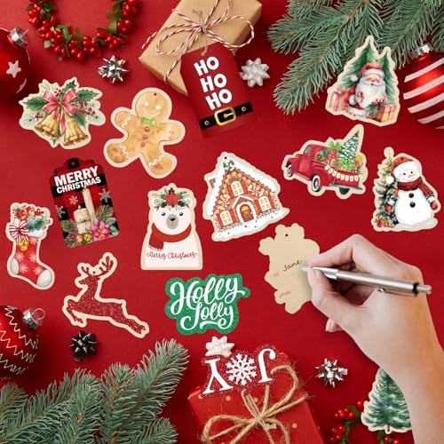Christmas Gift Tags with String - Santa Design, 60 Pcs, Shape Variation