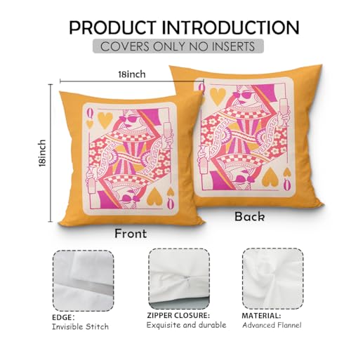 Queen of Hearts Pillow Cover 18x18 Pink & Orange Trendy Preppy Puke-6