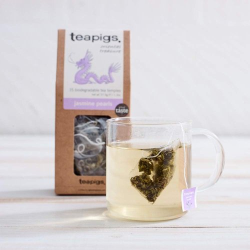 Teapigs Jasmine Pearls Tea Bags Made with Whole Leaves, caffeine-free, natural ingredients(1 Pack of 50 Teabags)