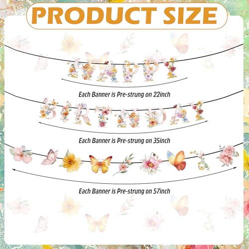 Wildflower Birthday Party Decorations Set - 3 Pre-Strung Banners
