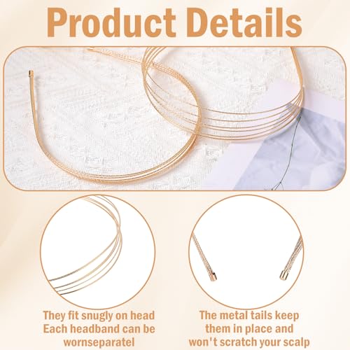 Dopenspi 2-Piece Multi-Layer Gold Metal Headband Set for Women