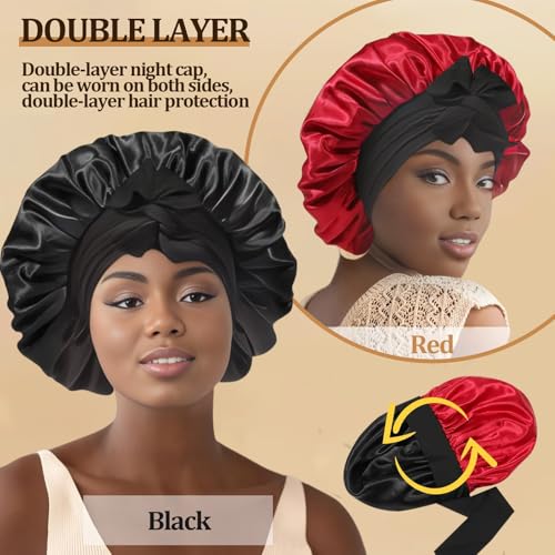 Reversible Double-Layer Satin Sleep Bonnet for Women