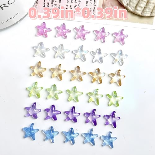 Starfish Nail Charms 200Pcs Colorful 3D Resin Beach Nail Gems for DIY