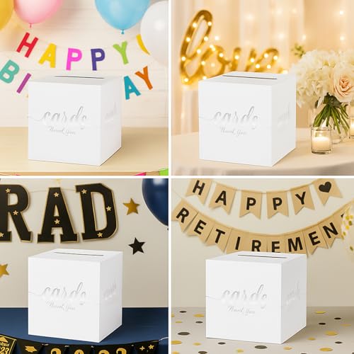 White and Silver Card Box - 7.8-Inch Foldable Gift Card Holder for Events