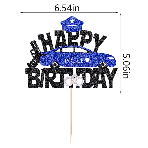 Black Glitter Police Car & Officer Cake Topper - Kids Birthday Party